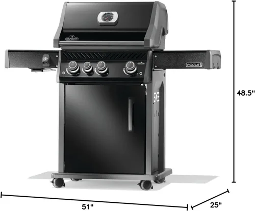 Miniatura 8 de Napoleon Rogue PRO 425 Parrilla de gas propano con quemador lateral infrarrojo, negro, parrilla duradera de 4 quemadores para patio trasero