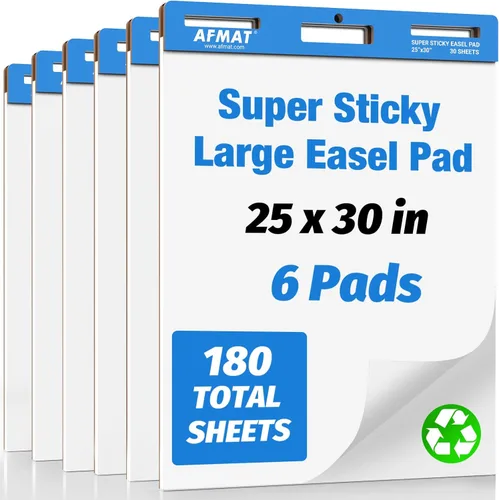 AFMAT Almohadillas adhesivas de caballete, papel de 25 x 30 pulgadas para profesores, papel de caballete resistente a la decoloración de tinta para