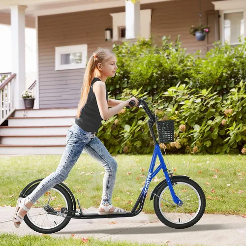 Miniatura 2 de Aosom Patinete juvenil con manillar ajustable, frenos dobles, neumáticos de goma inflables de 16 pulgadas, canasta, portavasos