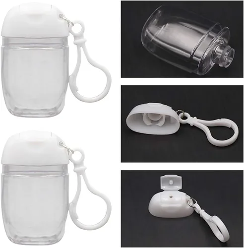 Miniatura 4 de 10 botellas vacías transparentes de 1 onza y 1.0 fl oz para desinfectante de manos, soporte de viaje, gancho para llavero, tapa abatible blanca