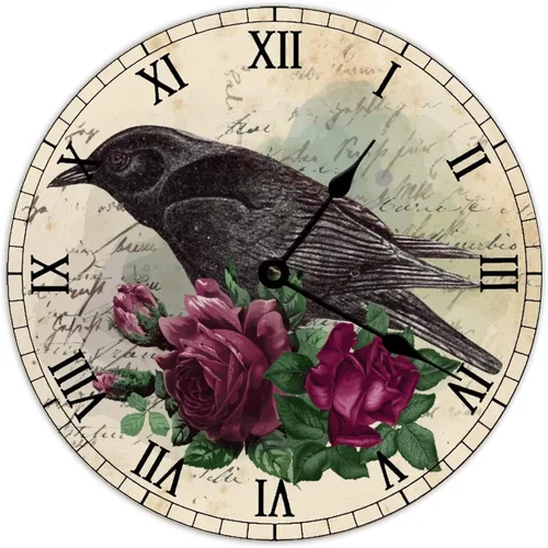 Reloj de pared con letras vintage, estilo francés, de bruja, cuervo, reloj de pared de madera, funciona con pilas, decoración de pared de granja