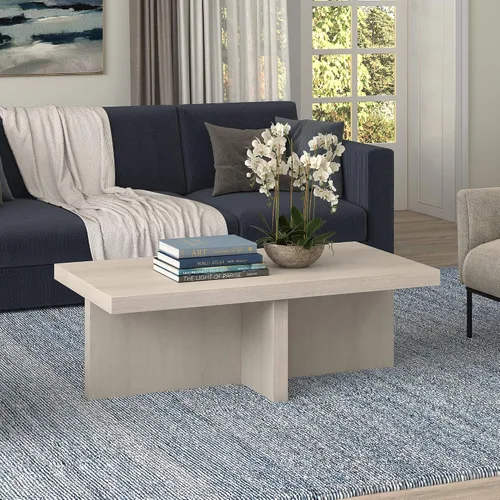 Miniatura 2 de Henn&Hart Mesa de centro rectangular de 44 pulgadas con pedestal de madera de bajo perfil para sala de estar, habitación familiar u oficina
