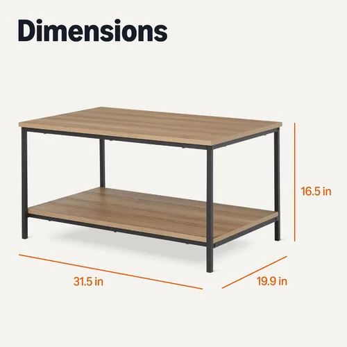 Miniatura 3 de Amazon Basics Mesa de centro rectangular con estante inferior, mesa central para sala de estar, de madera, 19.9" P x 31.5" A x 16.5" Al Roble