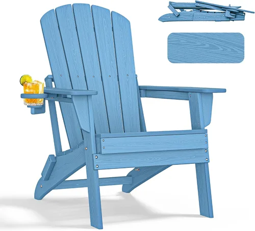 Miniatura 17 de nevilywood Silla Adirondack plegable – Respaldo ergonómico extendido, portavasos – Fácil montaje – Plástico HDPE duradero, resistente a