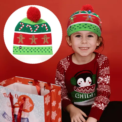 Miniatura 5 de SATINIOR 4 piezas de luces de Navidad, gorro de punto, gorro de Navidad con luces LED, sombrero de nieve LED, novedoso sombrero de invierno