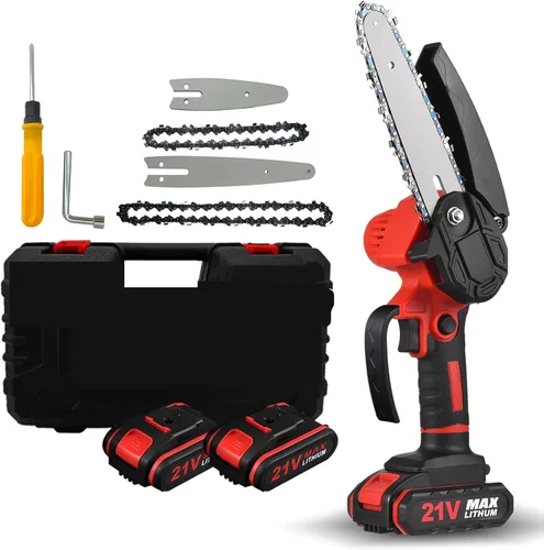 Miniatura 10 de Mini motosierra eléctrica portátil de 4 pulgadas y 6 pulgadas inalámbrica con 2 cadenas, 2 baterías, tijeras de podar de mano para ramas de árboles