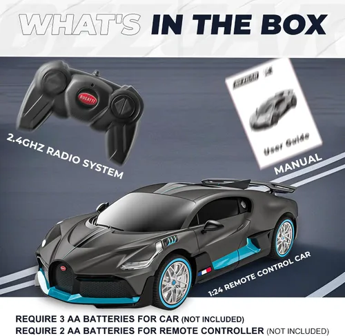 Miniatura 4 de BEZGAR Auto de control remoto Bugatti para niños - 1:24 Autos RC Bugatti con licencia oficial, vehículo de juguete de carreras deportivas Hobby
