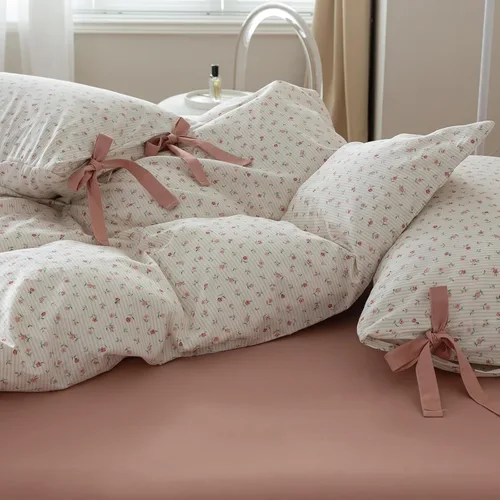 Miniatura 14 de Sábana ajustada 100% algodón suave tamaño queen de bolsillo profundo con rayas coloridas y estampado Gingham, sin arrugas, 1 pieza, sábana