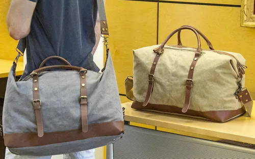 Miniatura 5 de Sweetbriar Bolsa de lona vintage - Bolsa de viaje clásica de fin de semana, Gris
