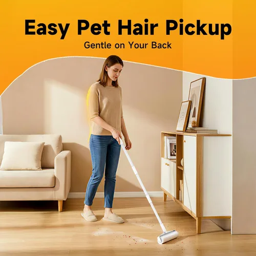 Miniatura 5 de Rodillo de pelusa grande con mango largo extensible, rodillo adhesivo extra ancho de 9.45 pulgadas, 400 hojas con 3 repuestos, removedor de pelo
