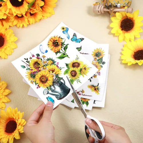 Miniatura 4 de 9 hojas de transferencia de girasol para muebles y manualidades de Acción de Gracias, calcomanías de flores vintage de calabaza, hoja de arce