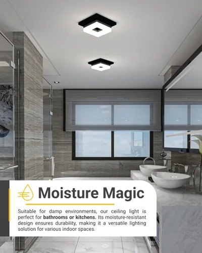 Miniatura 6 de Sunco - Lámpara de techo LED cuadrada de 8 pulgadas, montaje empotrado, negro, alto brillo, 1800 lm, CCT seleccionable 3000 K/4000 K/4500 K/5000