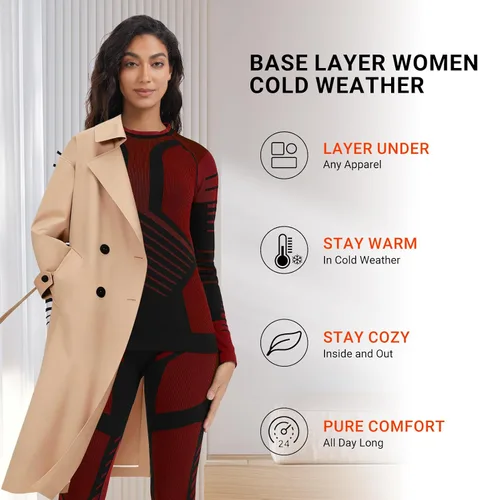 Miniatura 4 de MEETWEE - Ropa interior térmica para mujer, conjunto de primera capa de compresión para invierno, pantalones largos forrados de forro polar