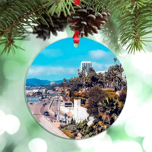 Miniatura 31 de Adornos de Navidad de California Estados Unidos, paisaje urbano de Los Ángeles, adornos de árbol de Navidad, adornos de Navidad personalizados