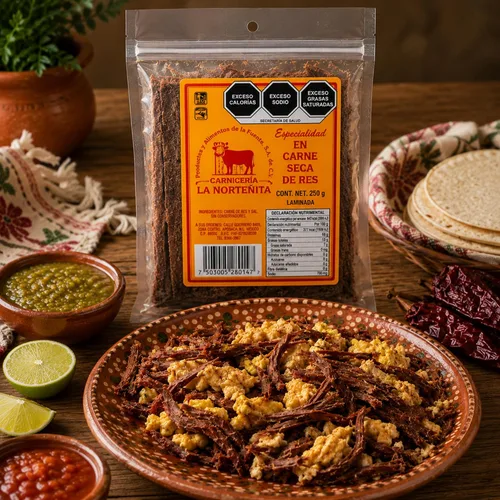 Miniatura 7 de La Norteñita Machacado Carne Seca Laminada 8.82 oz Jerk Bocadillos de carne con alto contenido de proteínas, auténtico sabor norteño, aperitivos