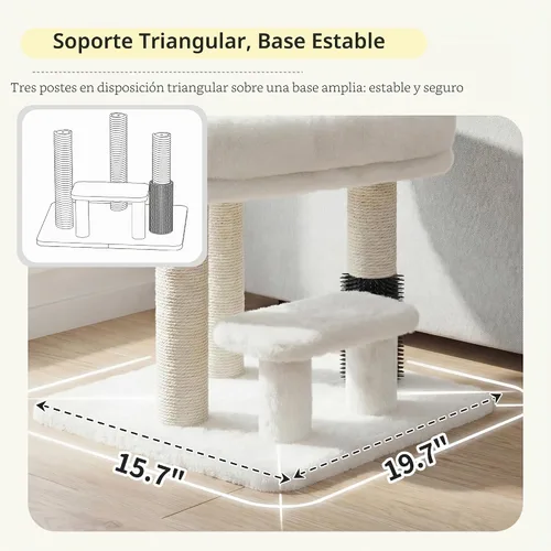 Miniatura 6 de Heybly Poste rascador para gatos, torre de árbol pequeño para gatos con 3 postes de sisal completos, cama de felpa extraíble, cepillo de aseo