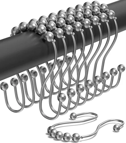 Miniatura 15 de Ganchos para cortina de ducha a prueba de óxido (juego de 12) – Anillos de cortina de ducha de acero inoxidable – Bolas antideslizantes para un
