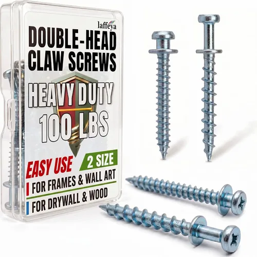 Miniatura 10 de laffeya Tornillos de garra de oso, paquete de 40 tornillos de garra de oso de doble cabeza, ganchos de tornillo multiusos para anillos en D