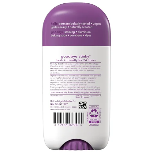 Miniatura 11 de hello Desodorante de lavanda y vainilla sin aluminio para mujeres y hombres con manteca de karité, frescura de 24 horas, desodorante sin bicarbonato