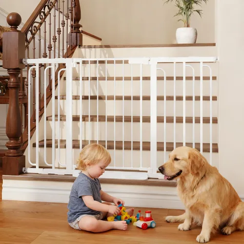 Miniatura 11 de Puerta de bebé extra ancha con puerta 53.4-62 pulgadas montada a presión, puerta de seguridad para niños y bebés con cierre automático para puertas