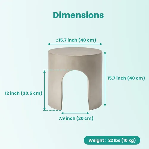 Miniatura 2 de SUNBURY Mesa auxiliar para exteriores, mesa auxiliar de hormigón de 16 pulgadas de ancho con forma de arco, mesa redonda de cemento ligera