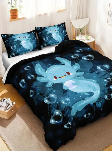 Miniatura 2 de HOSIMA Axolotl - Juego de ropa de cama Kawaii para decoración de dormitorio de niños, juego de funda de edredón de 3 piezas, 1 funda de edredón