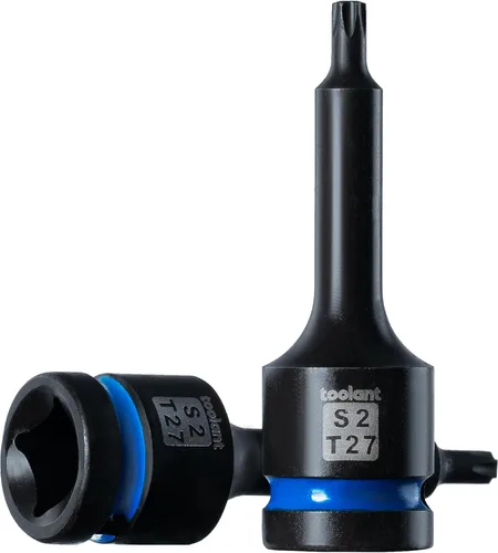 Toolant Juego de enchufes de brocas de impacto Torx T27 2 piezas, 1/2" de acero S2, enchufes de estrella de aire, brocas de alto impacto largas,