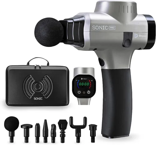 Miniatura 10 de LifePro Sonic Pro Pistola de masaje eléctrica de mano – Pistola de masaje de percusión de tejido profundo con 10 velocidades y 9 cabezales – Azul