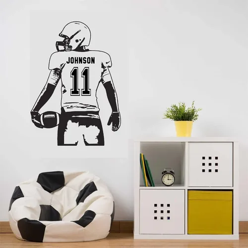 Calcomanía de pared personalizada de jugador de fútbol – Elige nombre y números – Calcomanía de vinilo personalizada de jugador de fútbol para