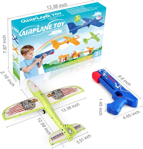 Miniatura 7 de Paquete de 3 juguetes de avión lanzador para niños, avión planeador de espuma LED de 12.6 pulgadas, 2 aviones catapulta con modo de vuelo, juguetes