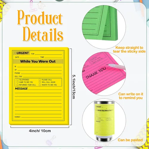 Miniatura 2 de Eaasty 9 blocs de notas adhesivas «While You were out» de 4 x 5 pulgadas, notas adhesivas de varios colores, notas adhesivas, notas urgentes
