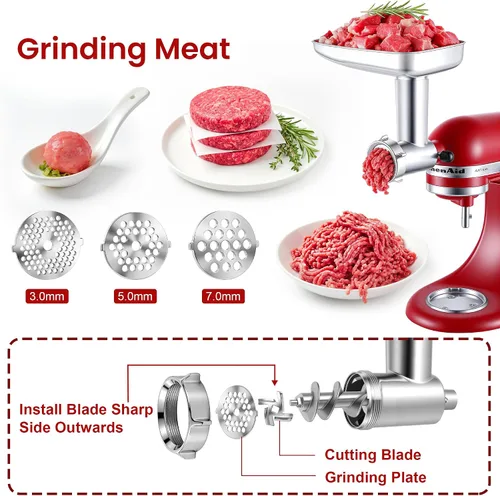 Miniatura 3 de KINGEAGLE - Accesorio para molinillo de alimentos para mezcladores KitchenAid, juego de accesorios para picadora de carne de acero inoxidable apto