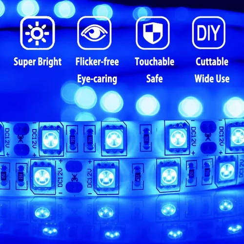 Miniatura 4 de Tira de Luz LED Azul, No Impermeable 16ft/5m SMD5050 (60 LED/s) Total 300 LEDs DC12V Cinta de Luz LED Flexible Cortable