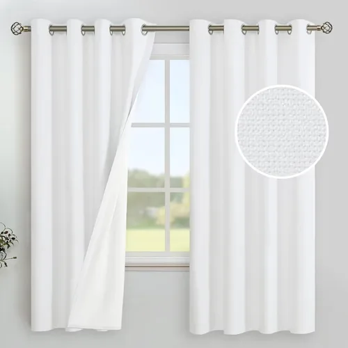 Miniatura 71 de YoungsTex - Cortinas de lino beige 100% opacas para dormitorio de 63 pulgadas de largo, cortinas cortas con aislamiento térmico y ojales