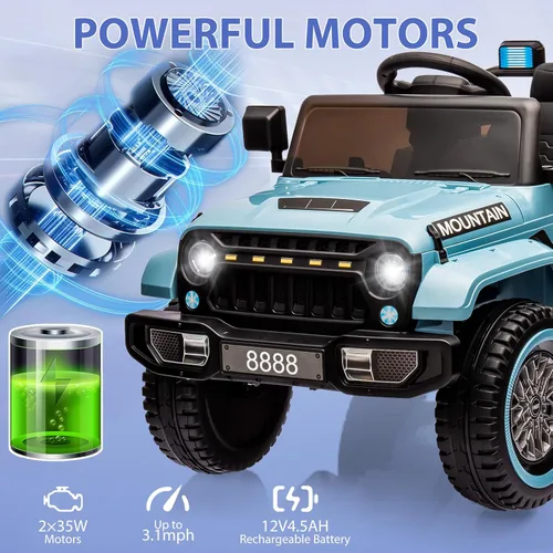 Miniatura 2 de Hetoy Camión para niños, auto eléctrico alimentado por batería de 12 V con control remoto para padres, suspensión de resorte, 3 velocidades, luces