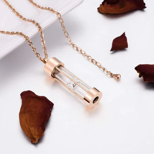 Miniatura 13 de abooxiu Collar de urna de reloj de arena para cenizas, joyería de cremación para cenizas, collar de cenizas de recuerdo conmemorativo de acero