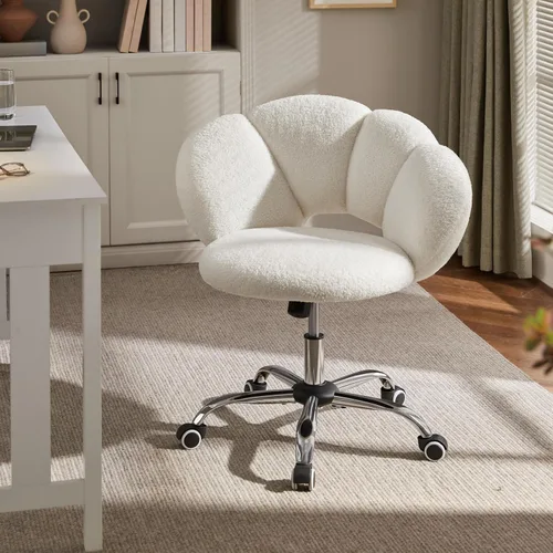 Miniatura 2 de Yaheetech - Silla de escritorio tapizada en bouclé, silla de tocador con forma de nube, silla de oficina en casa ajustable para computadora