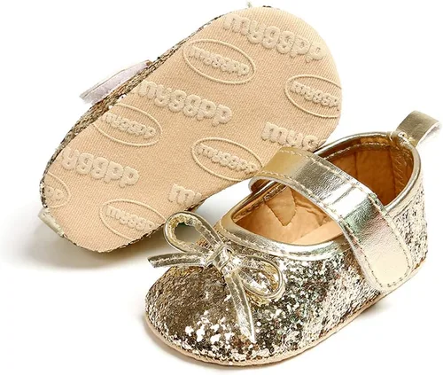 Miniatura 106 de RVROVIC Mocasines de princesa para bebé, zapatos brillantes de Mary Jane, zapatos de cuna de suela suave y ligera de primera calidad, zapatos