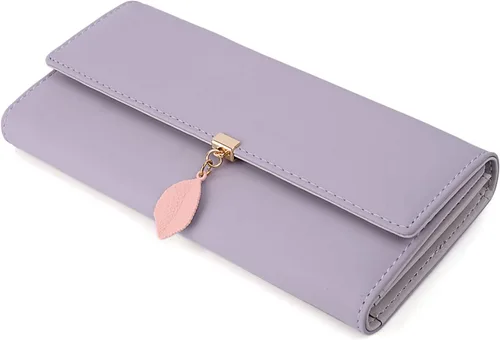 Miniatura 92 de UTO - Cartera pequeña RFID de piel sintética con dije de hoja, cierre de cremallera y tarjetero.