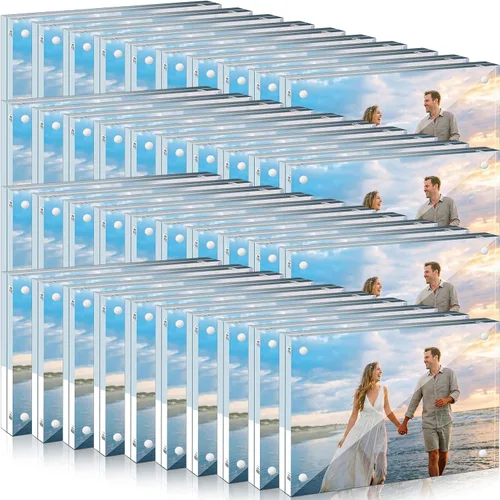 Miniatura 9 de Handepo Paquete de 30 marcos de fotos acrílicos transparentes de 4 x 4 pulgadas, marcos de fotos magnéticos de doble cara, 0.787 in de grosor, sin