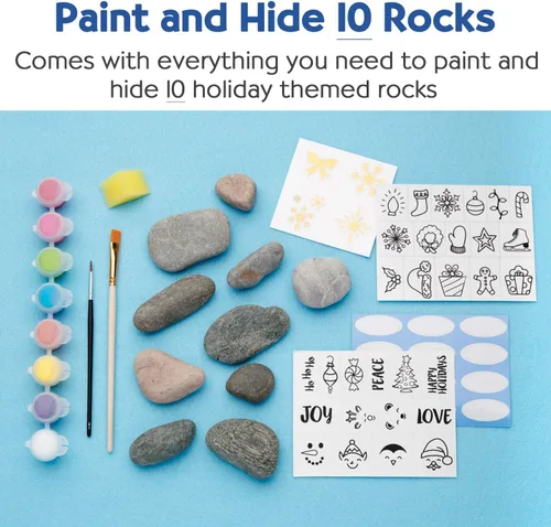 Miniatura 2 de Creativity for Kids Kit de pintura de rocas para escondidas navideñas Pintura, decora y oculta 10 rocas festivas Kit de manualidades navideñas
