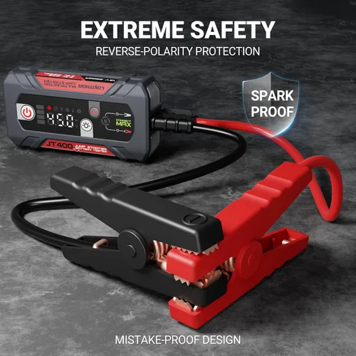 Miniatura 5 de LOKITHOR JT400 2500A arrancador portátil con probador de batería de 100 a 2000 CCA, arrancador de batería de coche de 12 V para motores de gasolina