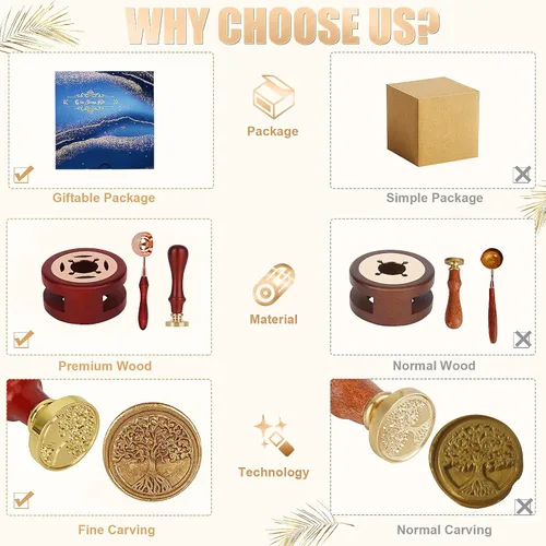 Miniatura 3 de Kit de sello de cera - Juego de 357 piezas con cuentas de cera, sello de cera, calentador, cuchara, velas - Sobres vintage, cartas, manualidades