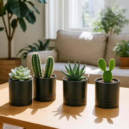 Miniatura 2 de D'vine Dev Juego de 4 macetas pequeñas de cerámica, maceta para suculentas de 3.5 pulgadas para plantas con orificio de drenaje y platillo