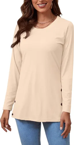 Miniatura 4 de LYANER Blusa de manga larga con cuello redondo y abertura lateral para mujer