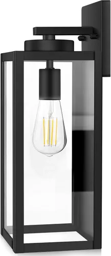 Miniatura 12 de BesLowe Paquete de 2 faroles de pared para exteriores del anochecer al amanecer, negro mate, apliques exteriores impermeables con vidrio