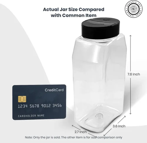 Miniatura 2 de Pride Of India Tarros grandes de plástico transparente para especias con tapa de tamiz doble, sin BPA de grado alimenticio, fabricados en Estados