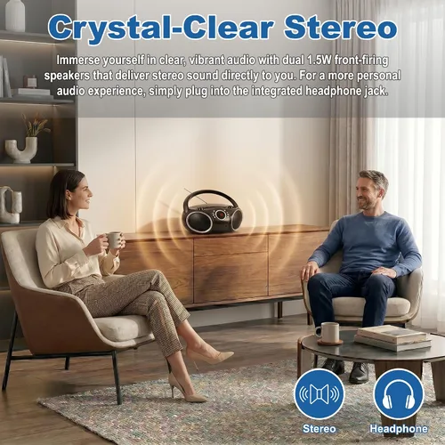 Miniatura 2 de SINGING WOOD 030C Reproductor de CD portátil Boombox AM FM Radio de sintonización analógica, línea auxiliar, conector para auriculares, asa
