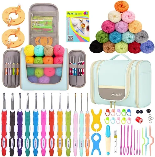 Miniatura 13 de Juegos de ganchillo Yarniss con hilo, 1120 yardas de carretes de hilo de ganchillo suave, 10 tamaños de ganchos de ganchillo ergonómicos con bolsa