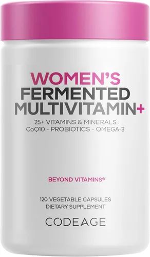 Codeage Multivitamínico diario para mujeres, más de 25 vitaminas y minerales, fermentados, alimentos integrales orgánicos, suplemento de